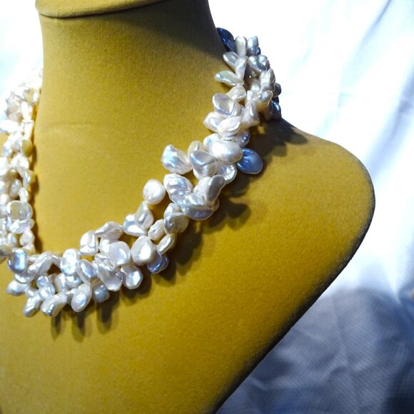 Sprig Three strand Pearl Necklace 17"  Sterling Silver 2" Extension - Picture 4 of 8